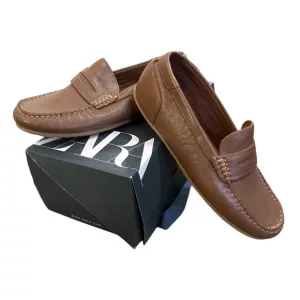 NEW Zara Kids Boy Marron Leather Loafer Brown 4516/031/100 SZ USA 6 EUR 39