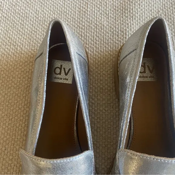 NWOT Dolce Vita Fran Loafer Silver Faux Leather Two-Toned Square Toe Sz 10M