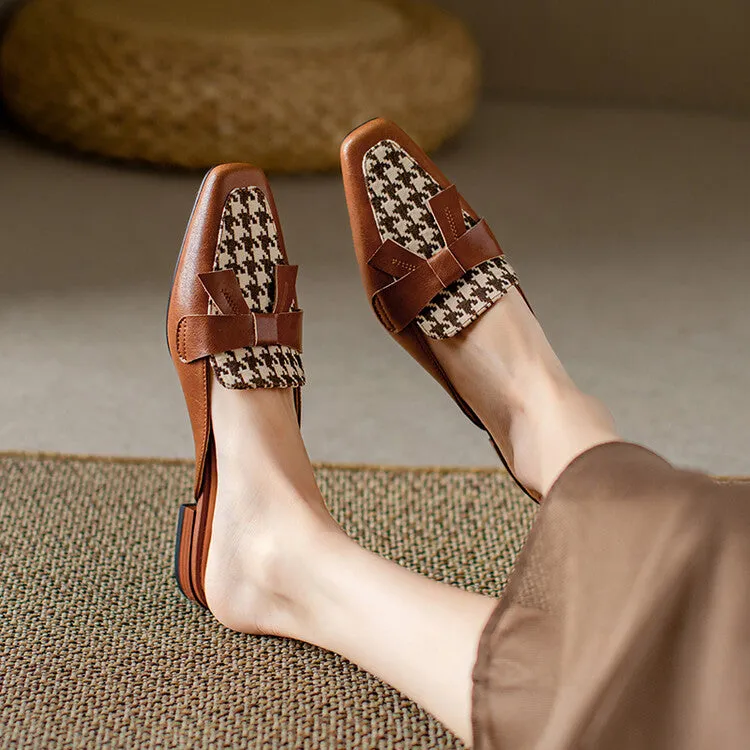 Off-White Beige Brown Butterfly Knot Loafer Mules #001087