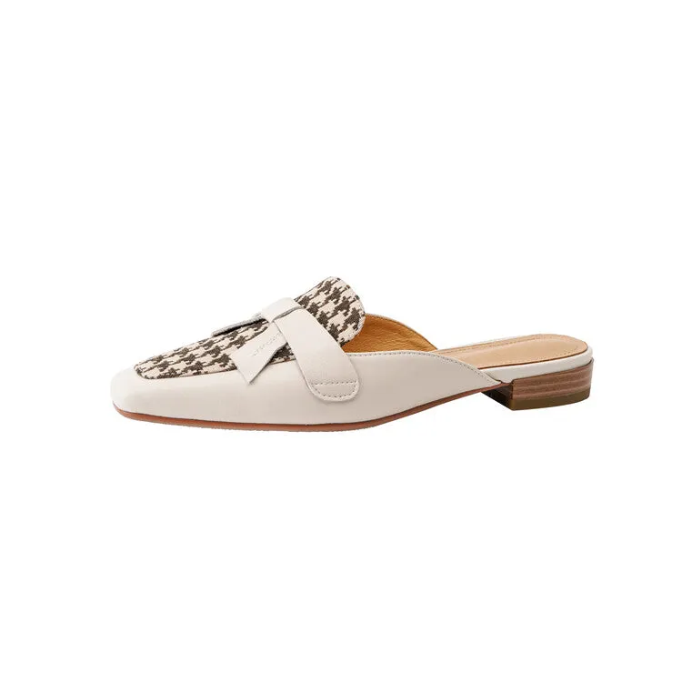 Off-White Beige Brown Butterfly Knot Loafer Mules #001087
