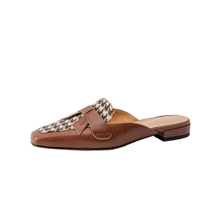 Off-White Beige Brown Butterfly Knot Loafer Mules #001087