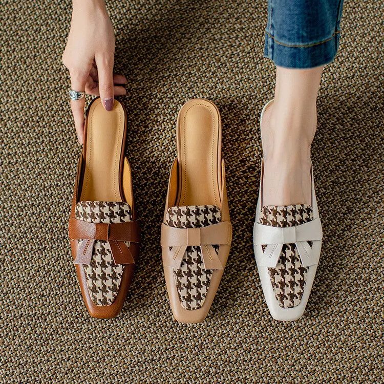 Off-White Beige Brown Butterfly Knot Loafer Mules #001087