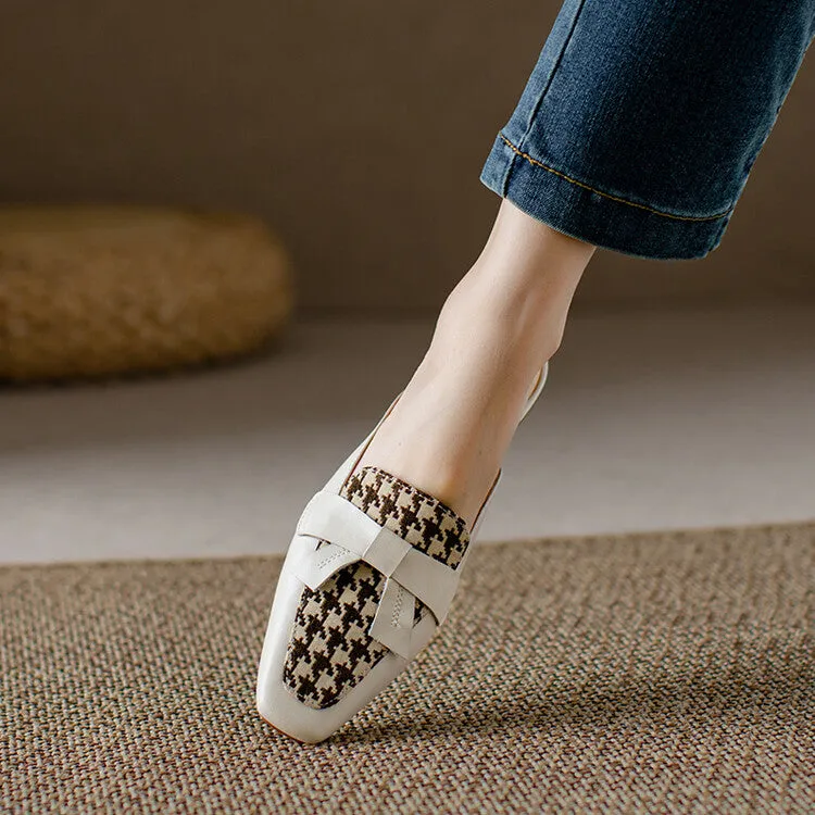 Off-White Beige Brown Butterfly Knot Loafer Mules #001087