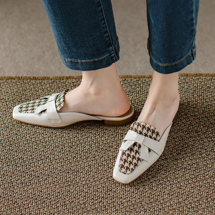 Off-White Beige Brown Butterfly Knot Loafer Mules #001087