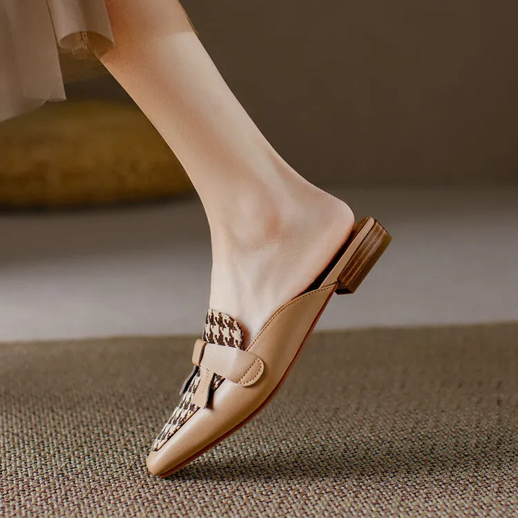 Off-White Beige Brown Butterfly Knot Loafer Mules #001087