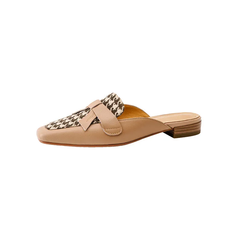 Off-White Beige Brown Butterfly Knot Loafer Mules #001087