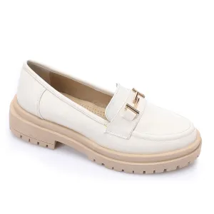 Off-White Chunky Platform Loafers with Gold Hardware