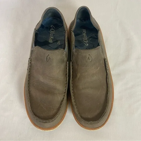 Olukai Kalia Men's Slip On Loafer Size 8 Brown Leather Drop In Heel