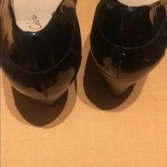 Patent Leather Burgundy Penny Loafer Heel Pumps