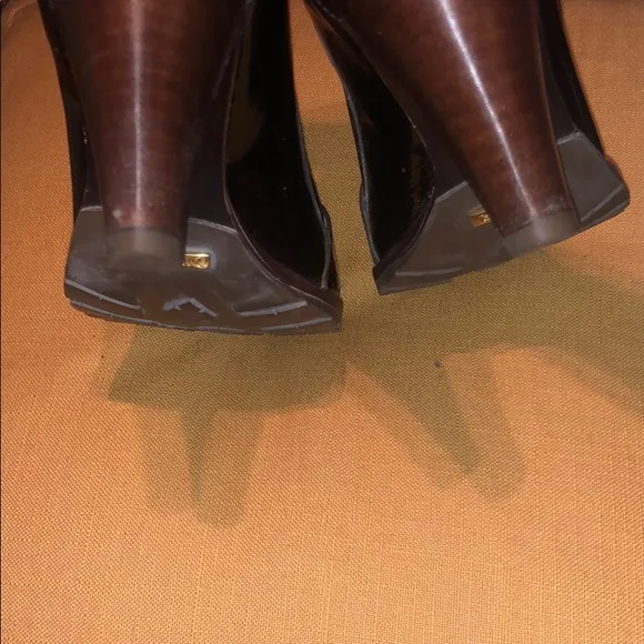 Patent Leather Burgundy Penny Loafer Heel Pumps