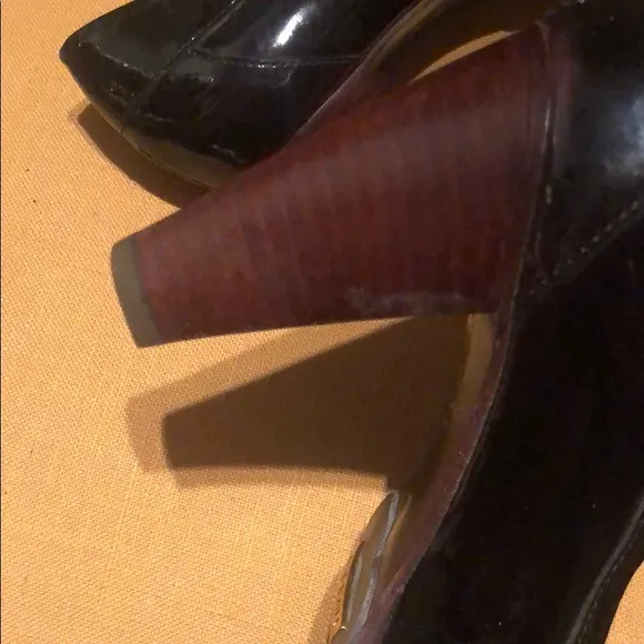Patent Leather Burgundy Penny Loafer Heel Pumps