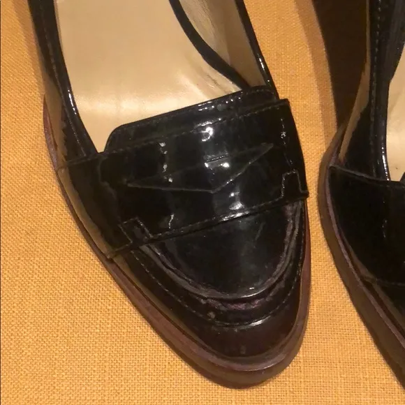 Patent Leather Burgundy Penny Loafer Heel Pumps