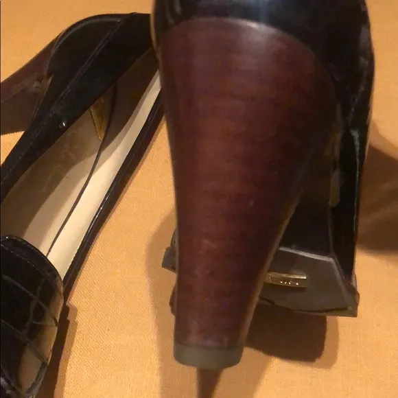 Patent Leather Burgundy Penny Loafer Heel Pumps