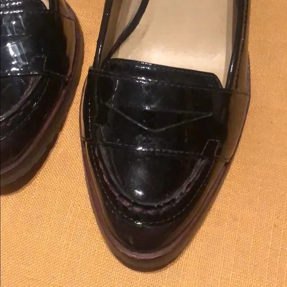 Patent Leather Burgundy Penny Loafer Heel Pumps