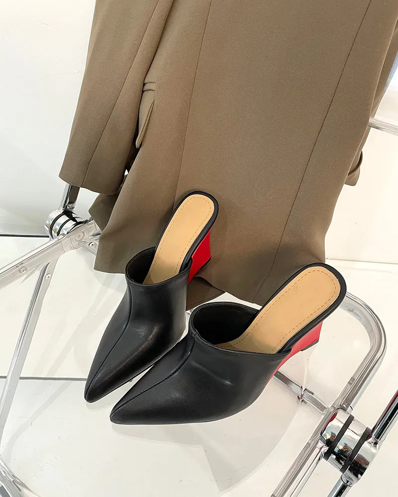Patent Leather Wedge Low Heel Slip On Mules