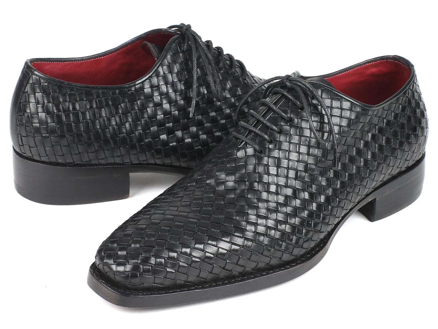 Paul Parkman Black Woven Leather Oxfords