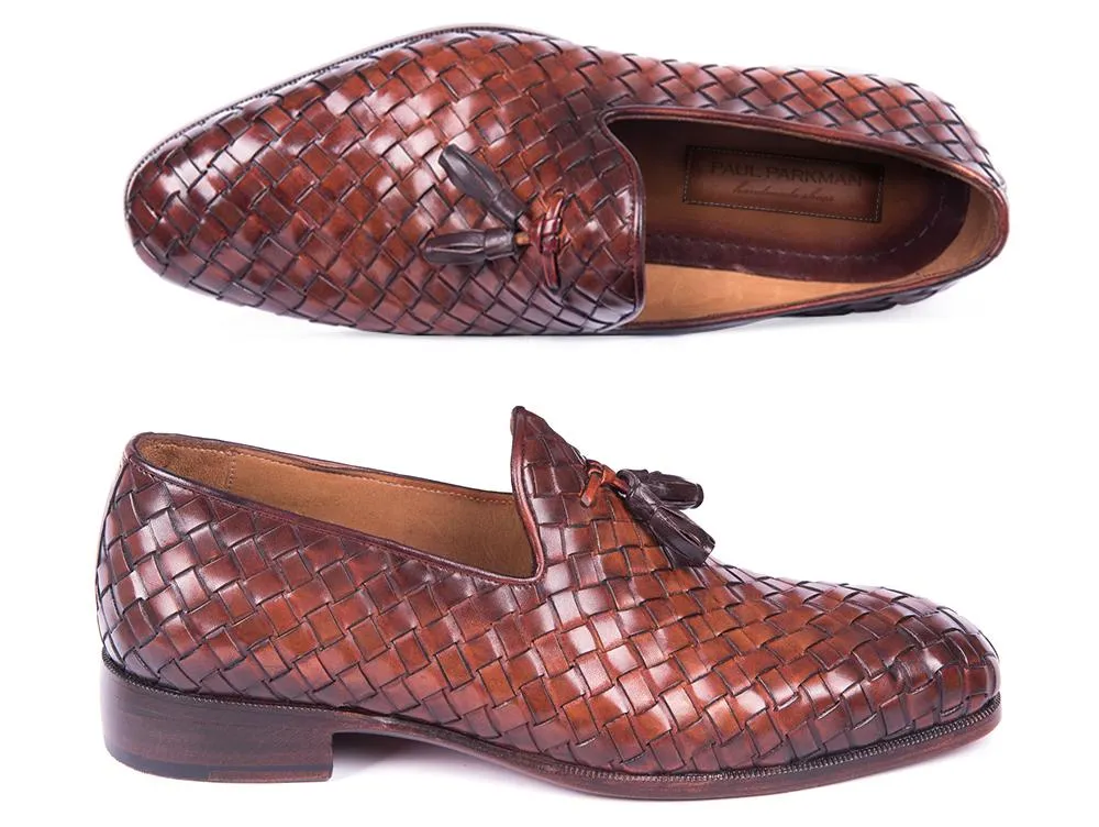 Paul Parkman Brown Woven Leather Loafers