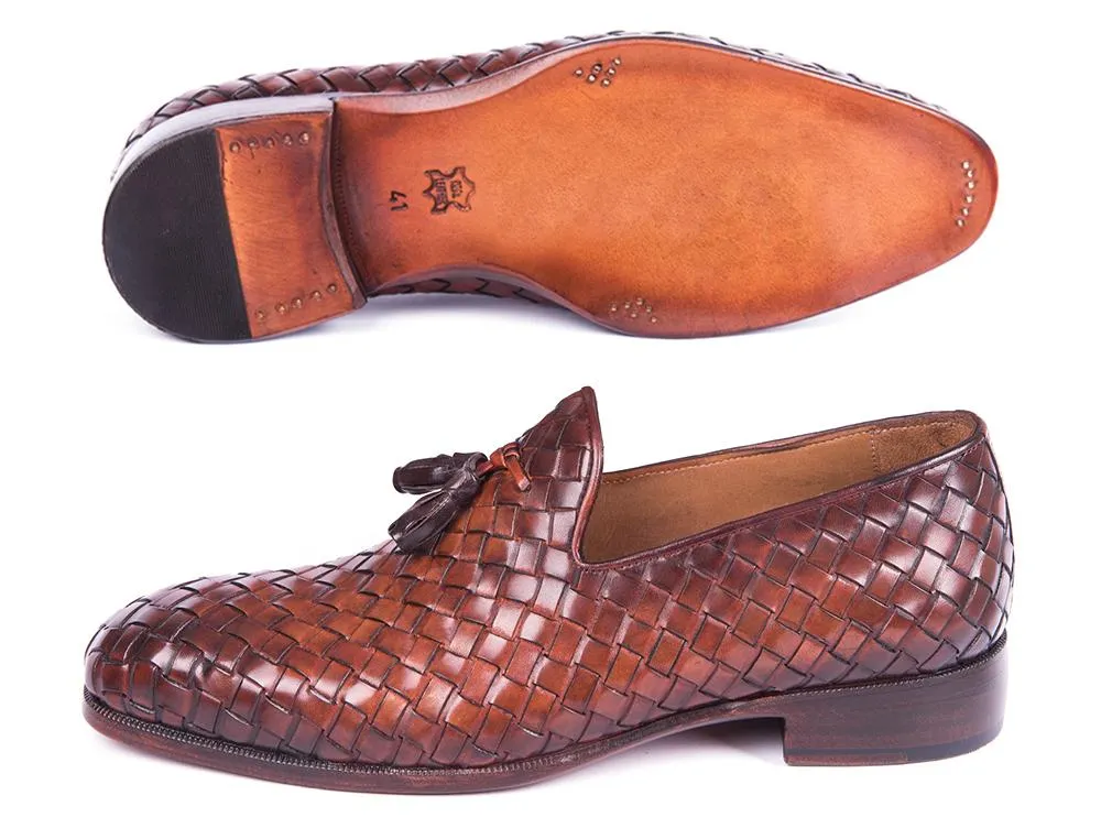 Paul Parkman Brown Woven Leather Loafers