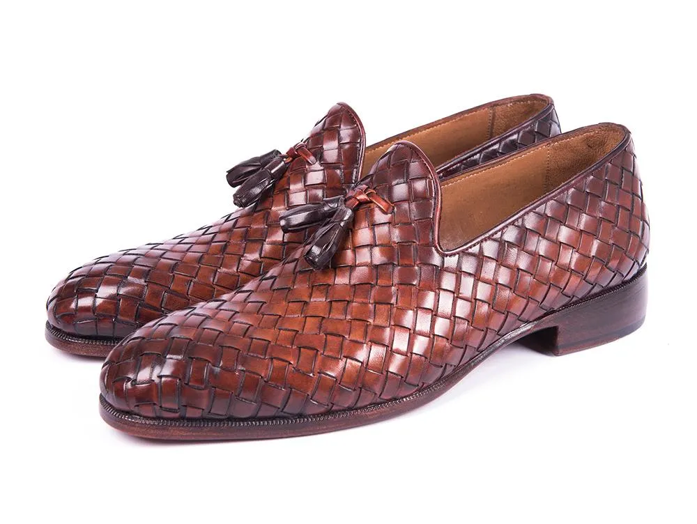 Paul Parkman Brown Woven Leather Loafers