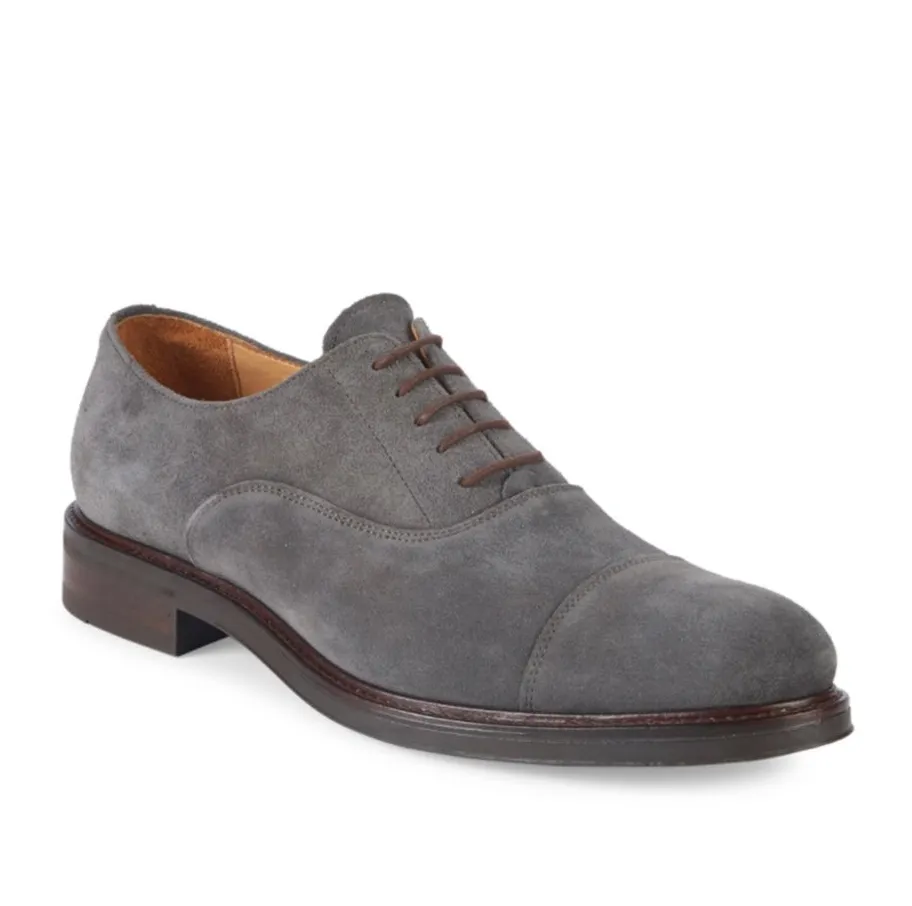 PAUL STUART - Gray Suede Almond Toe Contrast Oxfords - 11