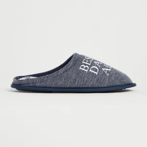 Personalised Mens Blue Tweed Slippers