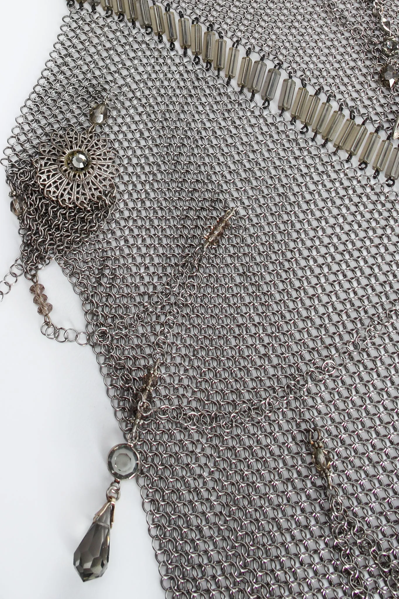 Pewter Ring Mesh Waterfall Charm Scarf Bib Necklace