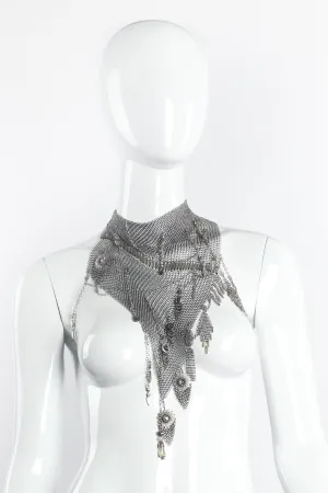 Pewter Ring Mesh Waterfall Charm Scarf Bib Necklace