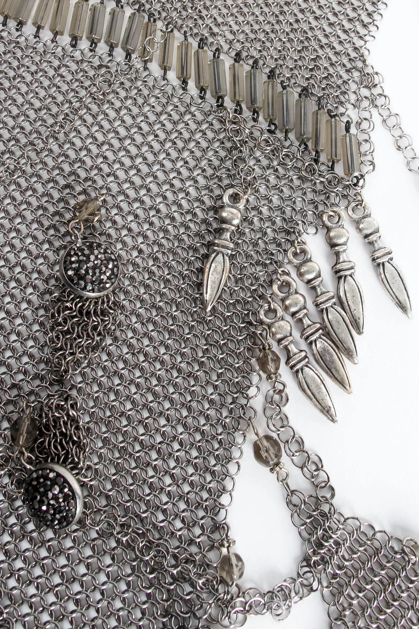 Pewter Ring Mesh Waterfall Charm Scarf Bib Necklace