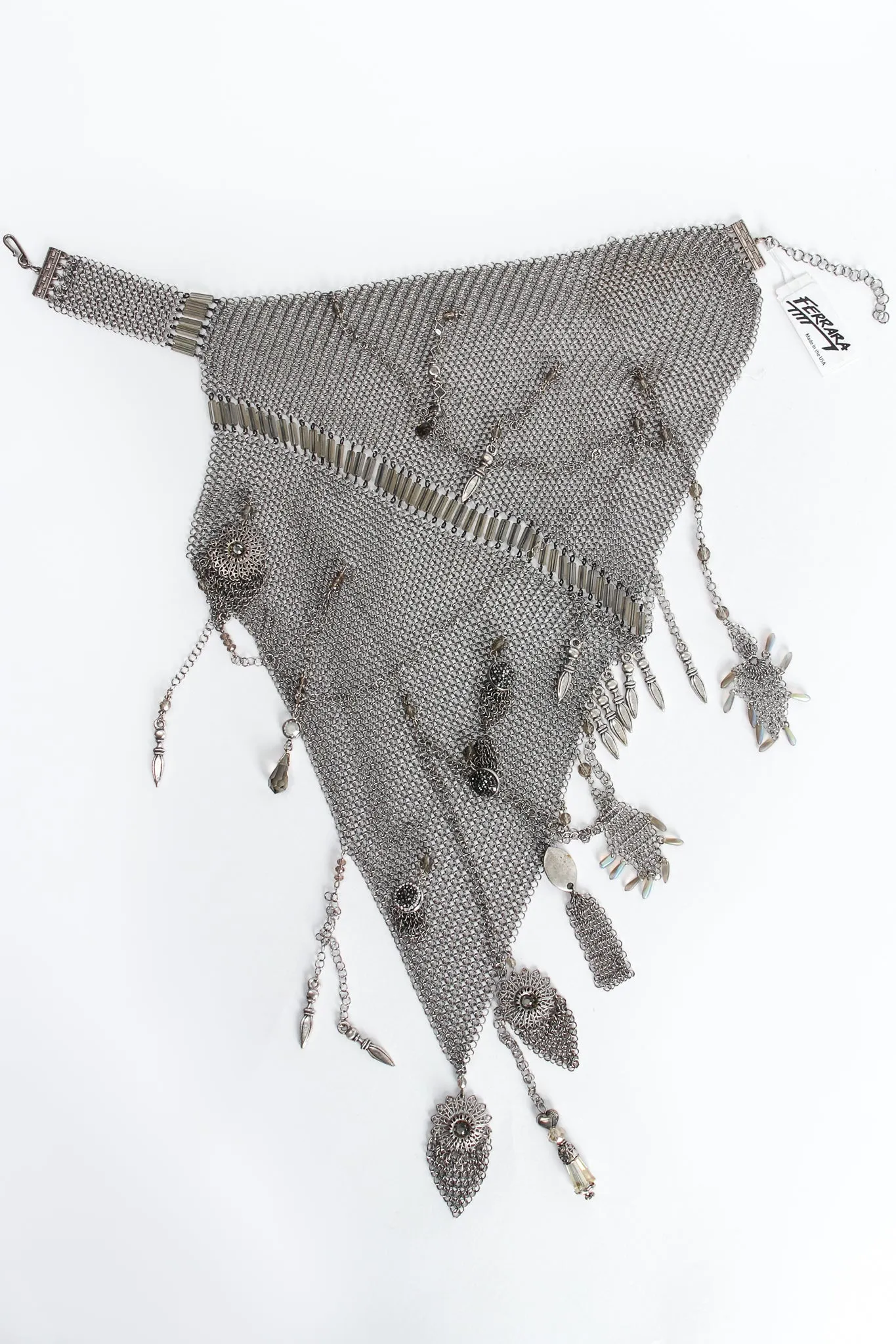 Pewter Ring Mesh Waterfall Charm Scarf Bib Necklace