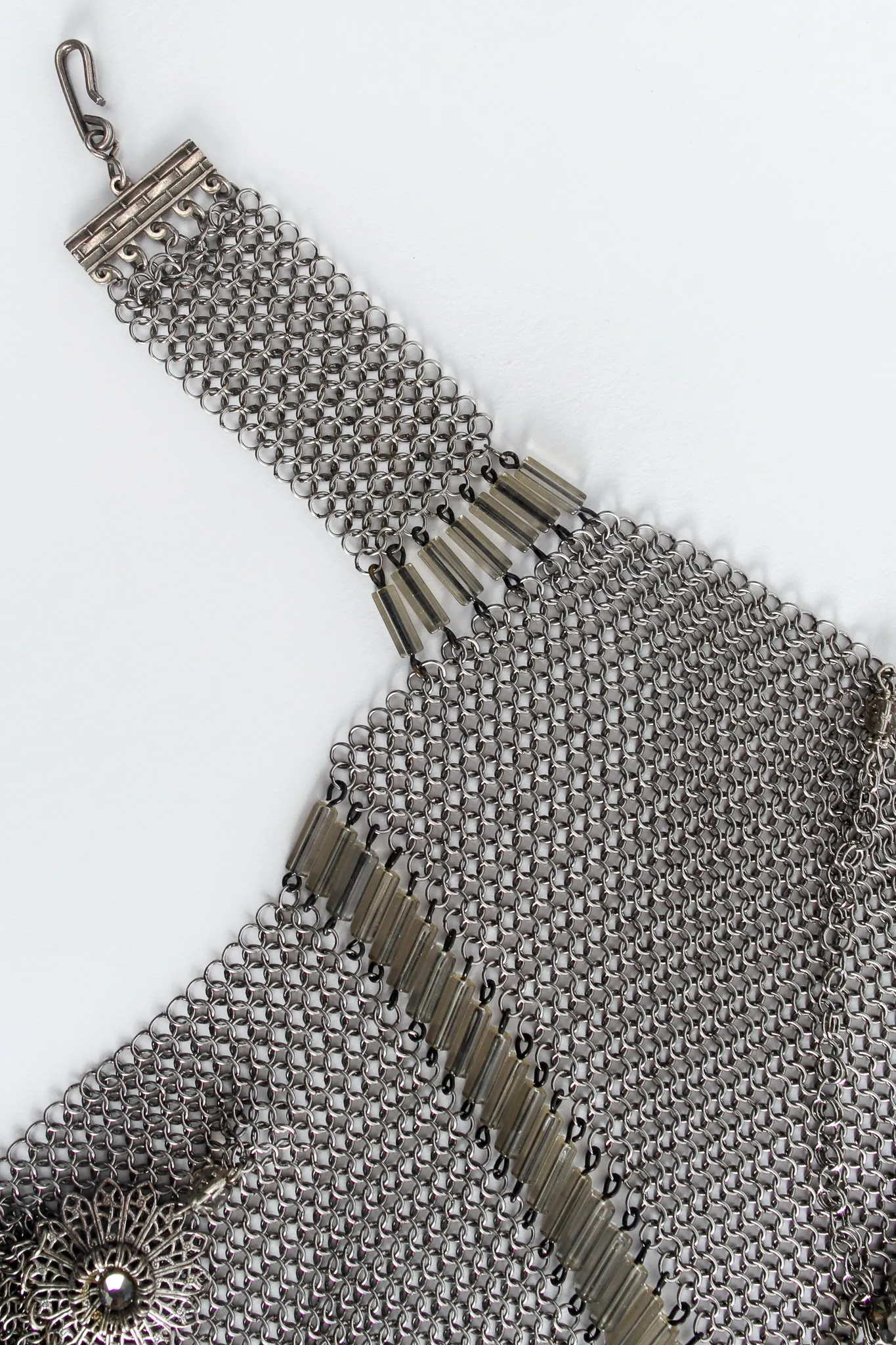 Pewter Ring Mesh Waterfall Charm Scarf Bib Necklace