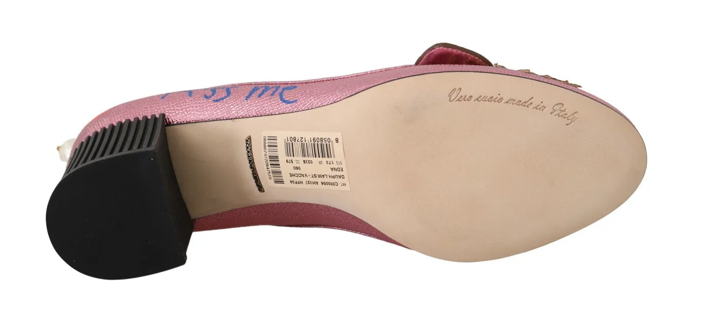 Pink Leather Heart Moccasins Heels