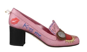 Pink Leather Heart Moccasins Heels