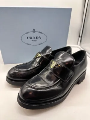 Prada Black Leather Platform Loafer Sz 41