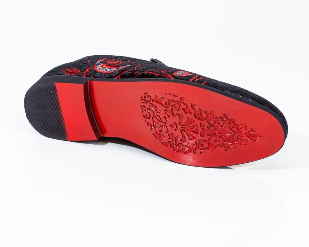 Premium Red And Black Loafers for men designer slip on casual / dress shoes – Luxury Leather