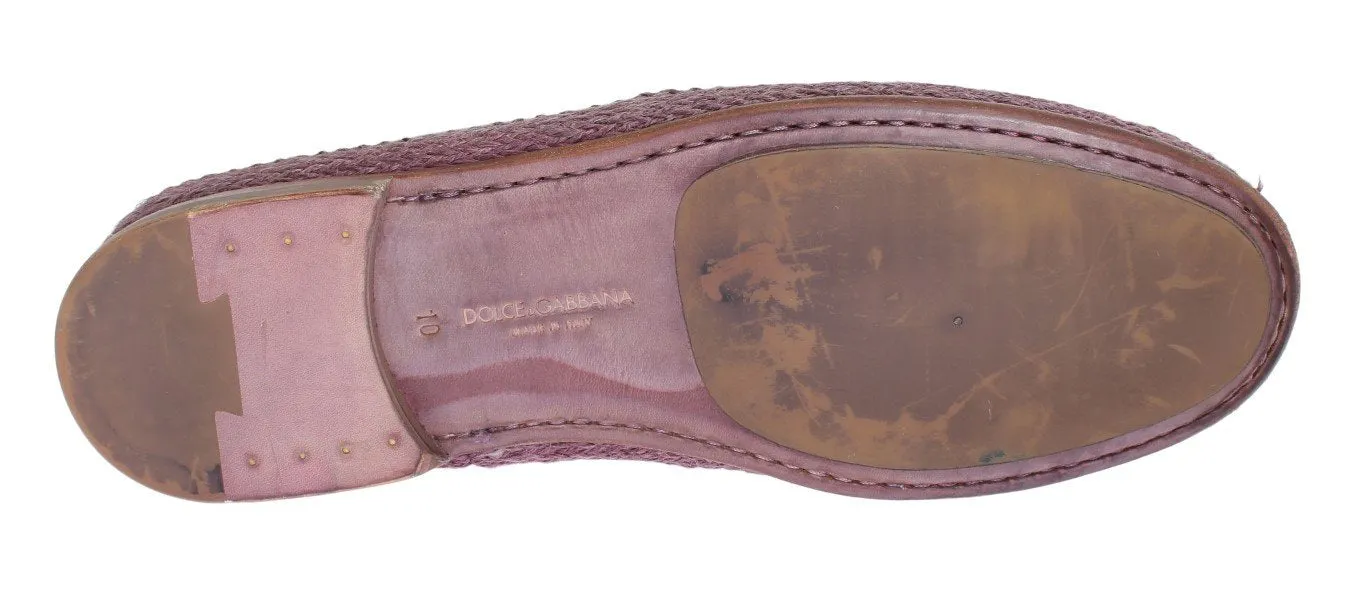 Purple Leather Slip Loafers Moccasins