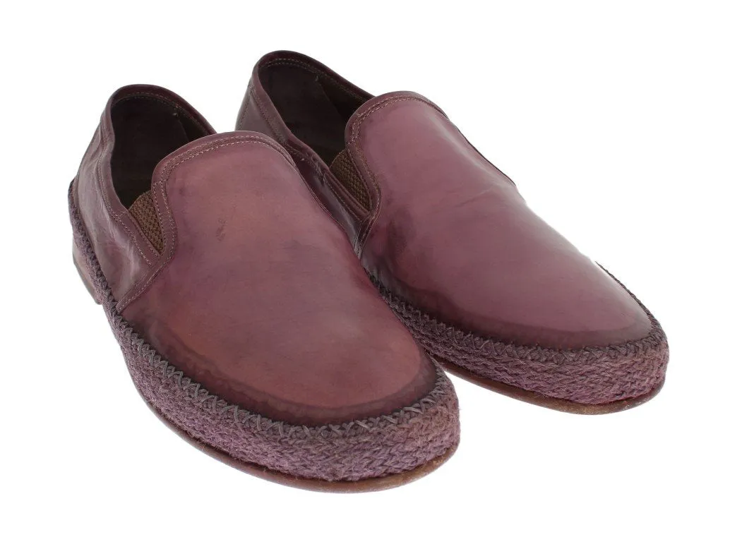 Purple Leather Slip Loafers Moccasins