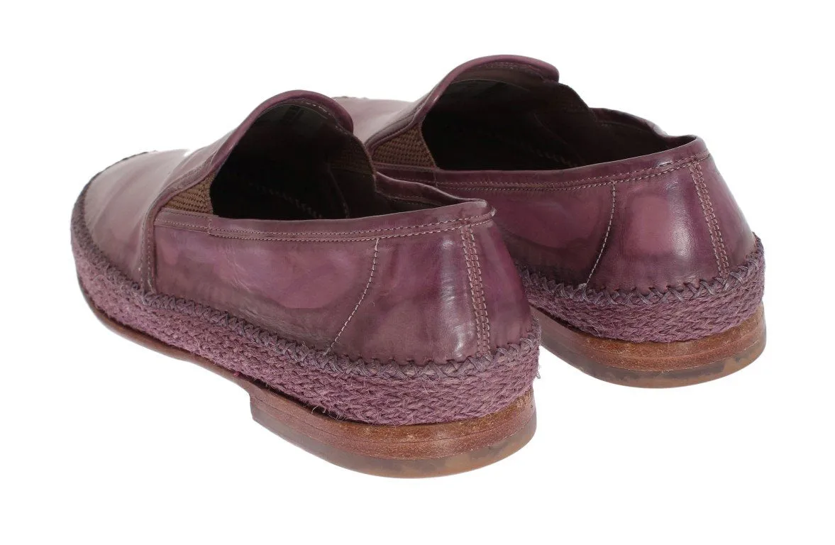 Purple Leather Slip Loafers Moccasins