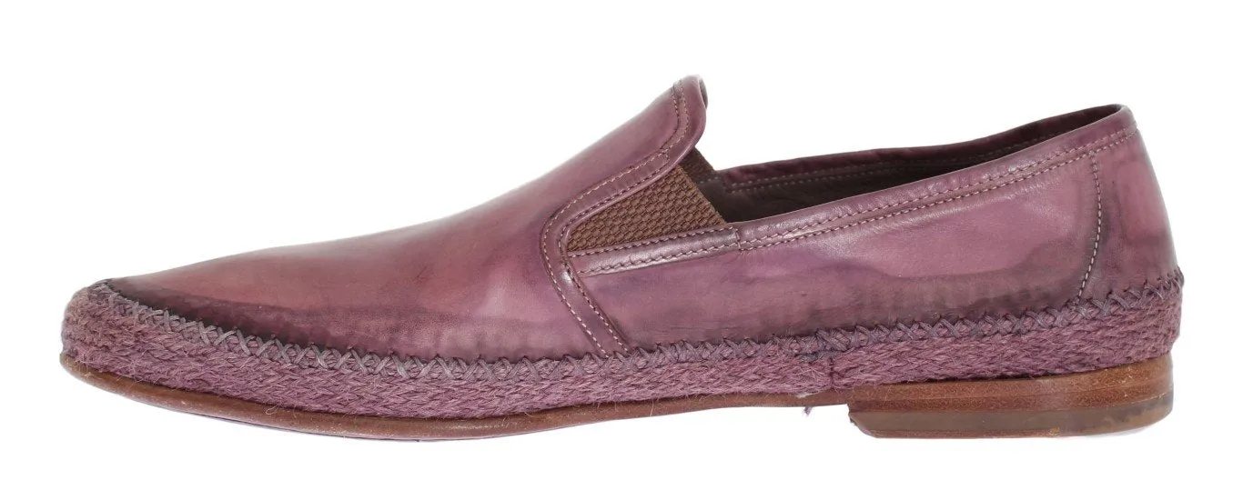 Purple Leather Slip Loafers Moccasins