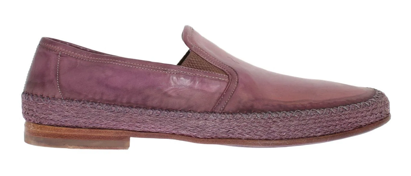 Purple Leather Slip Loafers Moccasins