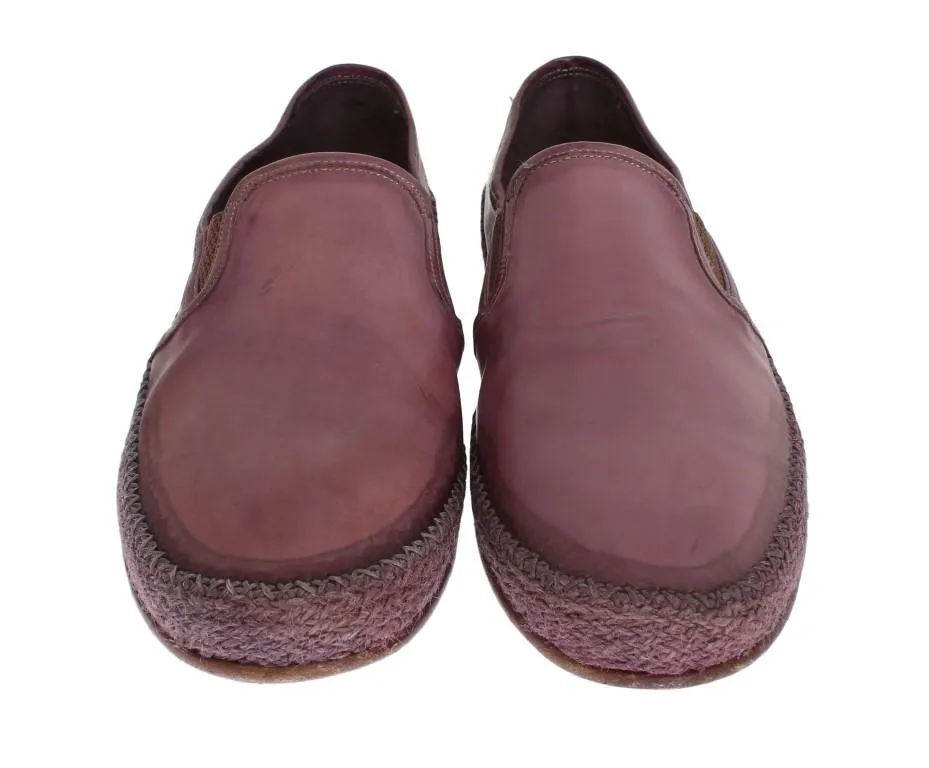 Purple Leather Slip Loafers Moccasins
