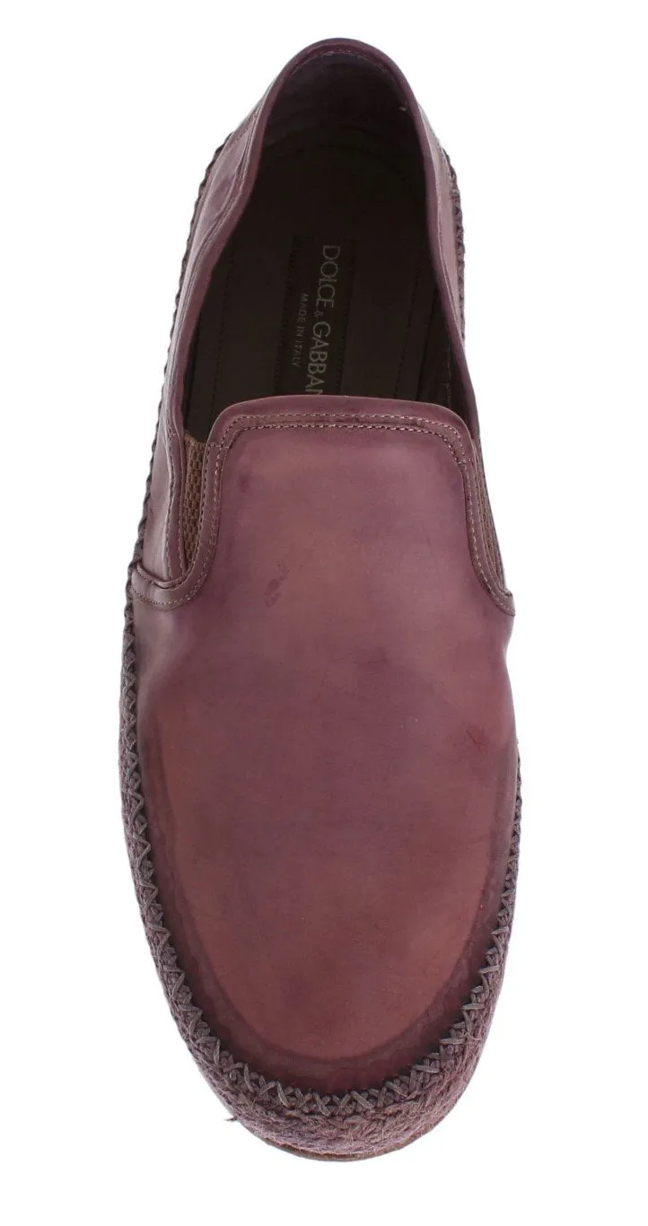 Purple Leather Slip Loafers Moccasins