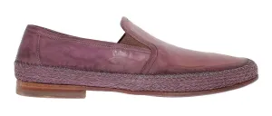 Purple Leather Slip Loafers Moccasins
