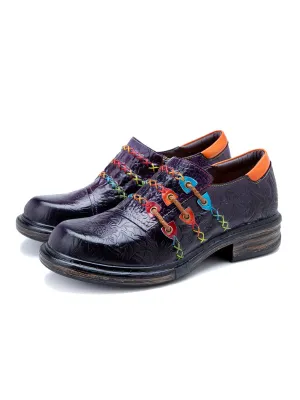 Rainbow Stitch Embossed Genuine Leather Sneakers