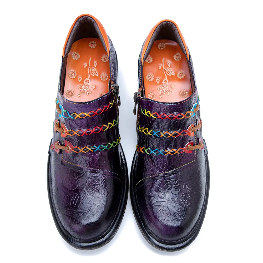 Rainbow Stitch Embossed Genuine Leather Sneakers
