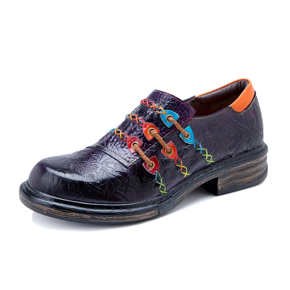 Rainbow Stitch Embossed Genuine Leather Sneakers