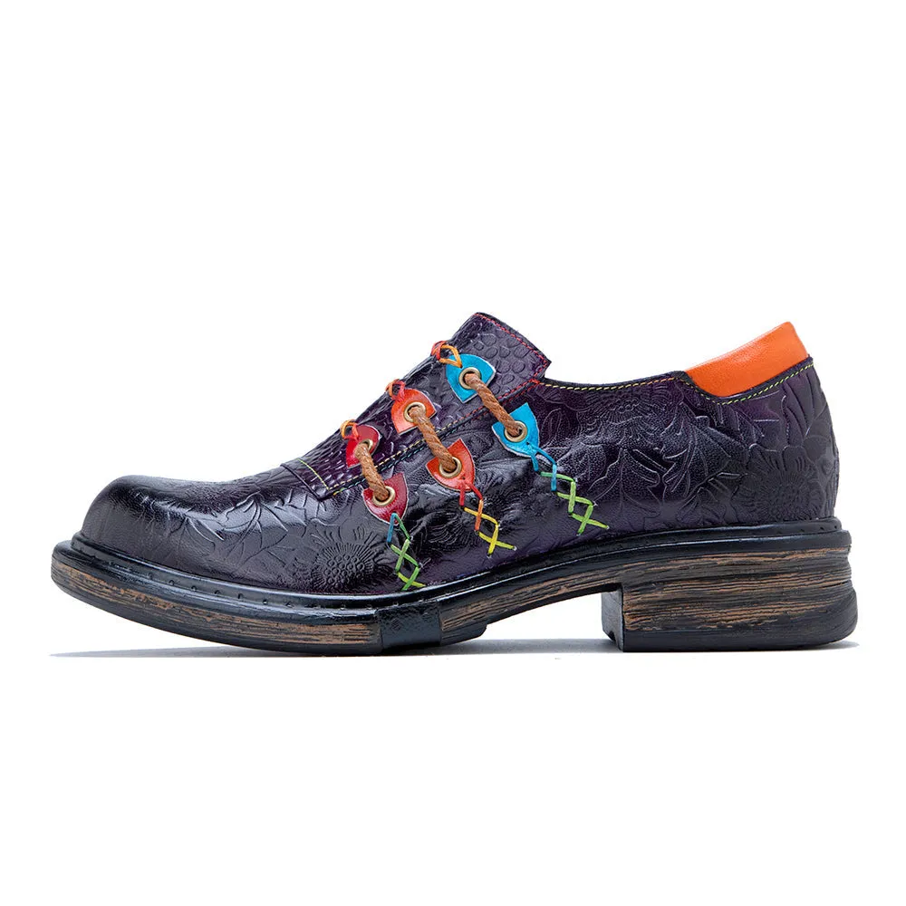 Rainbow Stitch Embossed Genuine Leather Sneakers