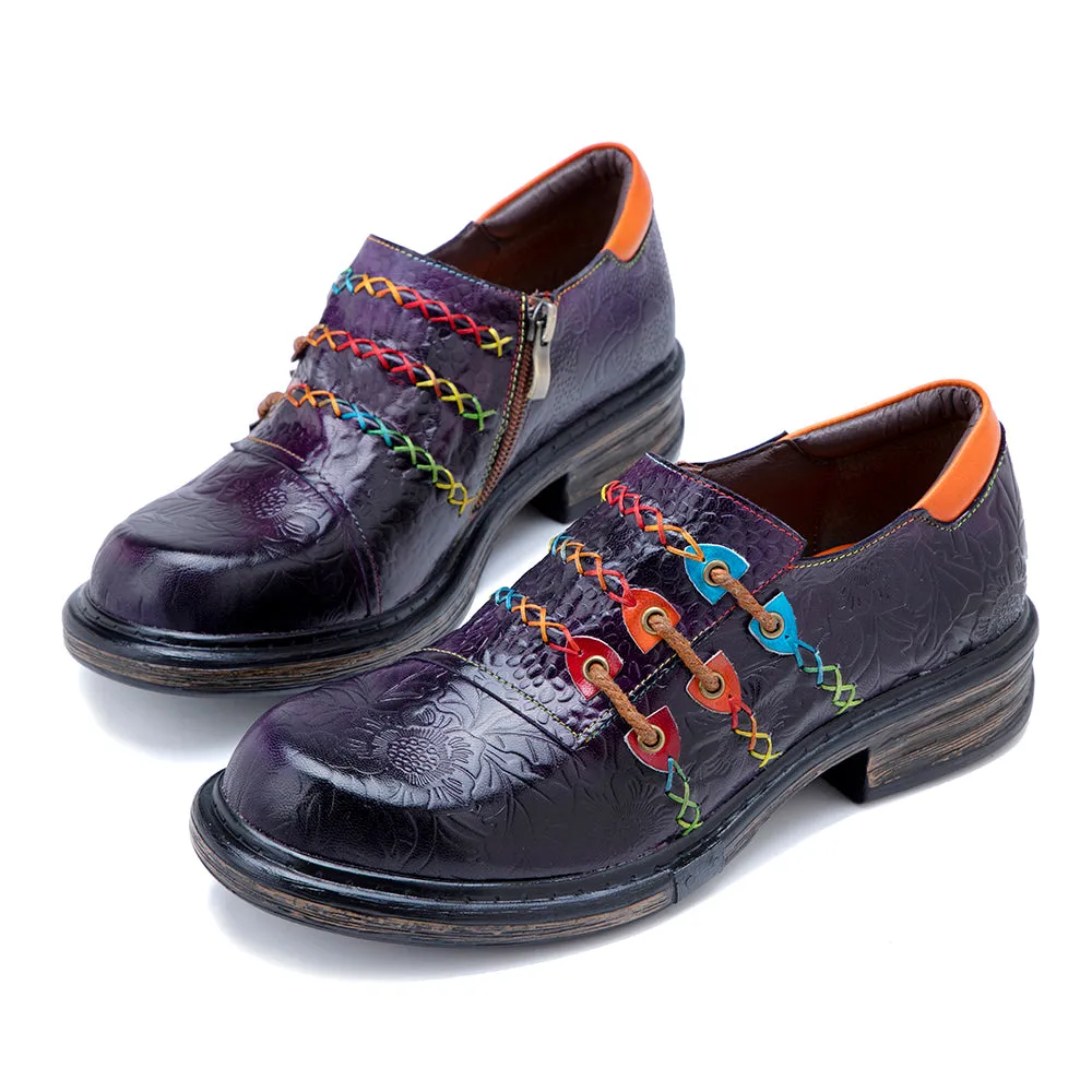 Rainbow Stitch Embossed Genuine Leather Sneakers