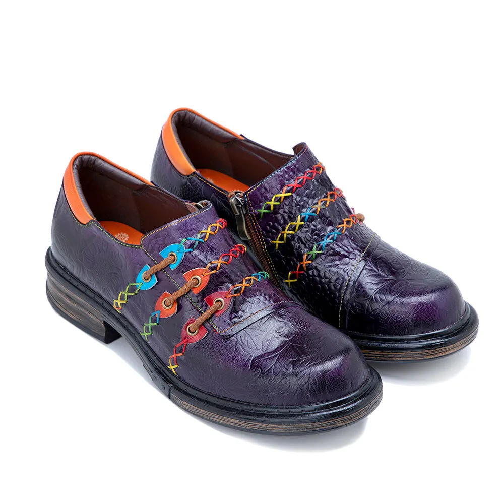 Rainbow Stitch Embossed Genuine Leather Sneakers