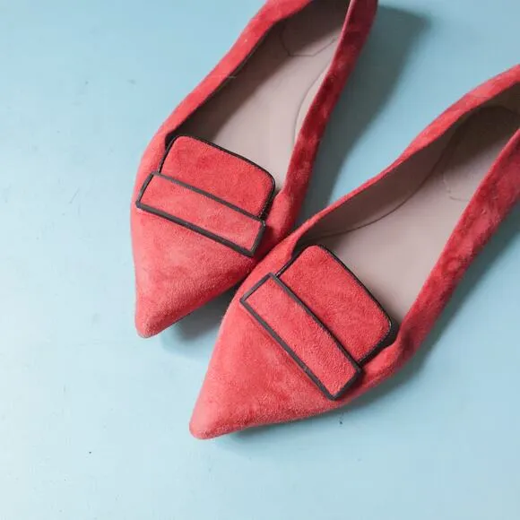 Ramona Italian Suede Leather Red Pointed Toe Loafer Flat Size EU 41