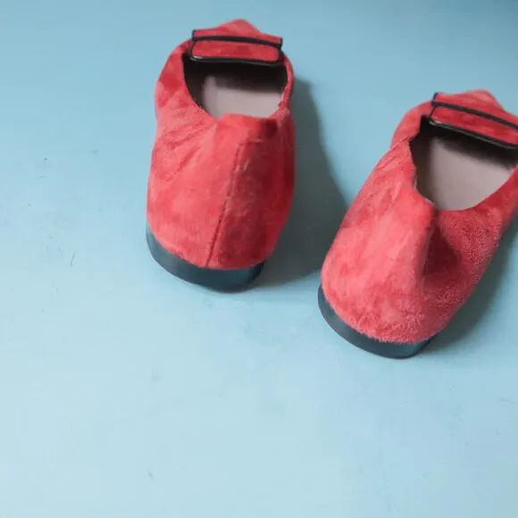 Ramona Italian Suede Leather Red Pointed Toe Loafer Flat Size EU 41